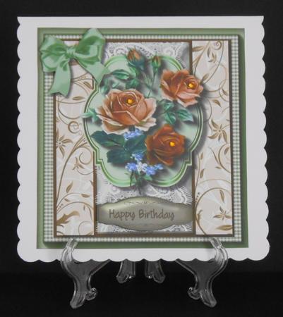 Coffee / Cream Roses in a Gingham Frame  by Joan Prince