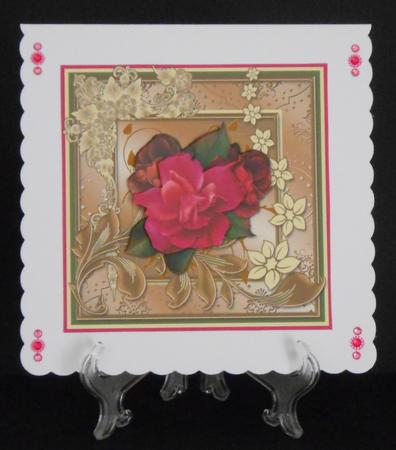 Rose Spray on Decorated Gold Card Front by Joan Prince