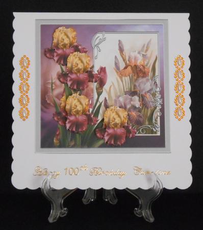 Pink Iris 7x7 Card with Decoupage by Joan Prince