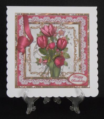 Tulip Bouquet in Lace Frame Large Square Card Front by Joan Prince