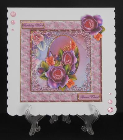 Roses and Berries 7x7 Card with Decoupage by Joan Prince