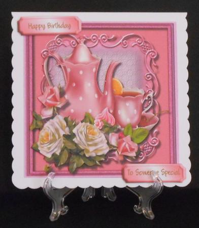 Lovely Pink Tea Set and Roses  by Joan Prince