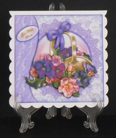 Basket of Flowers Lilac Waved Border Card Front by Joan Prince