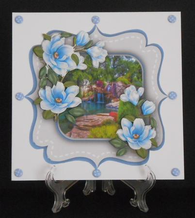 Lovely Blue Magnolias in a Shaped Card by Joan Prince
