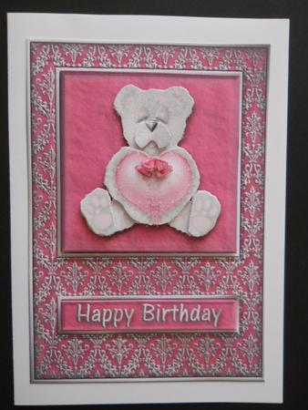 Pink & Grey Teddy Quick Card by Joan Prince