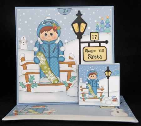 3D Christmas Snowboarder Sleeps Till Santa Countdown Card by Lady Rosemary Warboys
