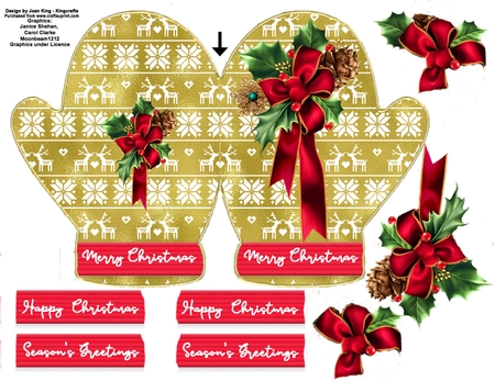 CHRISTMAS MITTEN FOLDED CARD TEMPLATE 1 by Lady Rosemary Warboys