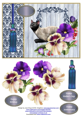 Blue Siamese Cat Poser Graphics by Lady Rosemary Warboys