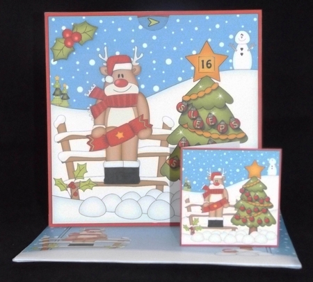 3D Animated Sleeps Till Santa Christmas Tree Countdown Card Kit - Rudolph has a Cracker by Lady Rosemary Warboys