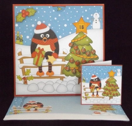3D Animated Sleeps Till Santa Christmas Tree Countdown Card Kit - Pip Penguin has a Present by Lady Rosemary Warboys