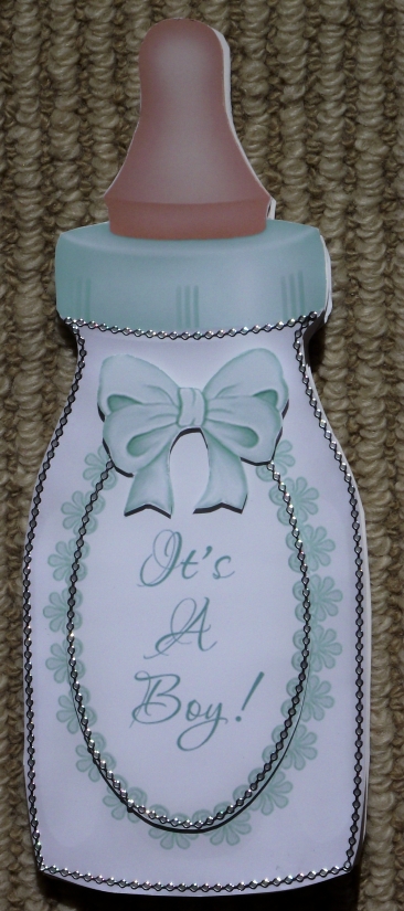 Green Baby Bottle - Folded Card for Baby Boy by Lady Rosemary Warboys