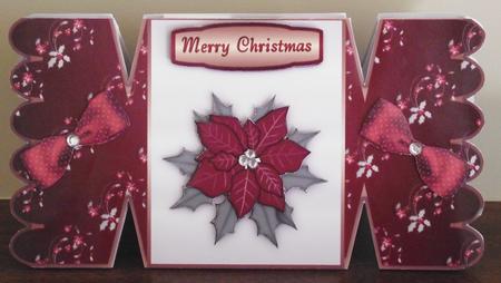 Pretty Poinsettia Christmas Cracker Shaped Card by Lady Rosemary Warboys
