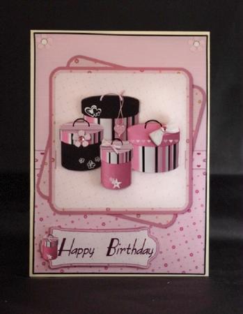 Pretty in Pink Hat Boxes Card Front and Decoupage by Lady Rosemary Warboys