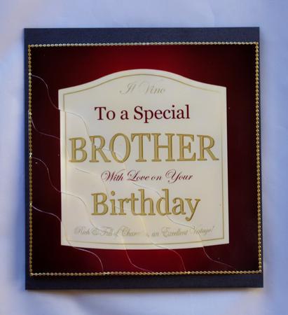 Brother Birthday Wine Label Wavy Corner Side Stacker Topper by Lady Rosemary Warboys