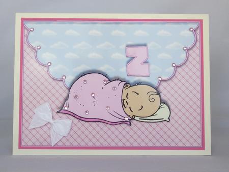 Sleeping Like a Baby Girl Scalloped Edge Card by Lady Rosemary Warboys