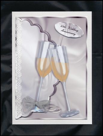 Silver Wedding Champagne Glasses Scalloped Envelope Card by Lady Rosemary Warboys
