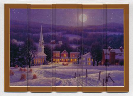 Moonlit Christmas Town Card Front and Panels by Lady Rosemary Warboys