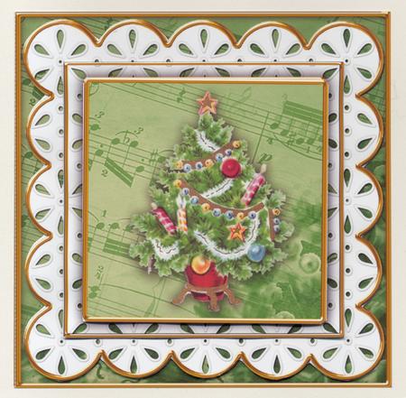 Christmas Tree Em Anglaise Scallop Square 3D Card Kit by Lady Rosemary Warboys