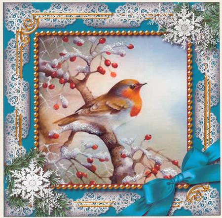 Robin 1 Snow 5in Square Folded Picture Card by Lady Rosemary Warboys