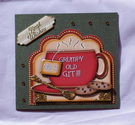 No 1 Worlds Grumpy Old Git! Plum Cup 3D Decoupage Sheet by Lady Rosemary Warboys
