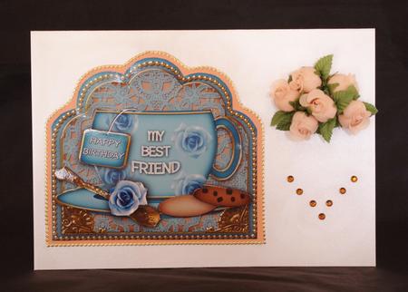 My Best Friend Birthday Rose Turq Cup 3D Decoupage Sheet by Lady Rosemary Warboys