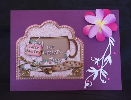 Pink Hot Chocolate Birthday Cup 3D Decoupage Sheet by Lady Rosemary Warboys