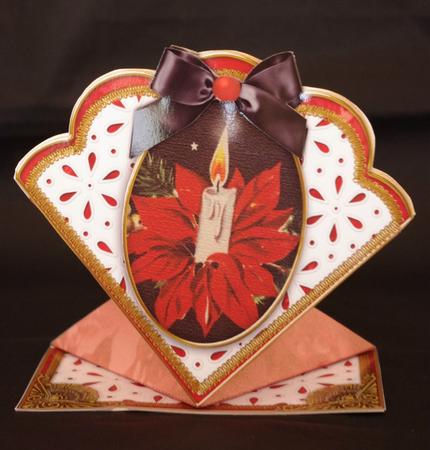 Red Poinsettia Anglaise Scallop Spring Decoupage Card by Lady Rosemary Warboys