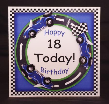 Blue Racing Car 18 Today! Decoupage 3D Ring Sheet by Lady Rosemary Warboys