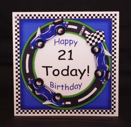 Blue Racing Car 21 Today! Decoupage 3D Ring Sheet by Lady Rosemary Warboys