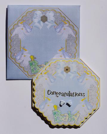 Baby Boy Blue Lace Octagon Decoupage Card Kit by Lady Rosemary Warboys