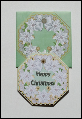 White Poinsettia Mint Lace Octagon Decoupage Card Kit by Lady Rosemary Warboys