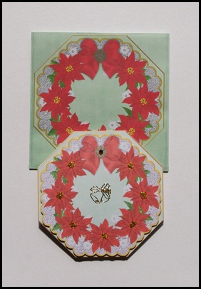 Red Poinsettia Mint Lace Octagon Decoupage Card Kit by Lady Rosemary Warboys