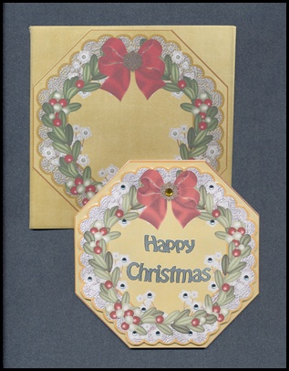 Mistletoe Lemon Lace Octagon Decoupage Card Kit by Lady Rosemary Warboys