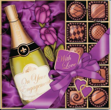 8 x 8 Engagement Champers Chocs N Roses Scalloped Corner by Lady Rosemary Warboys