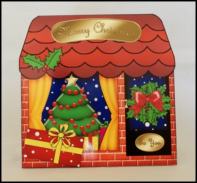 Christmas Tree Shop Shaped Card with Decoupage N Greetings by Lady Rosemary Warboys