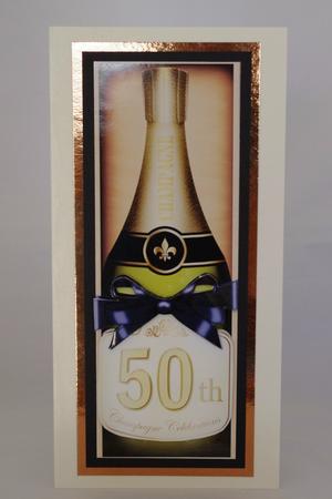 Large Dl 50th Champers in a Box Quick Card 3D Decoupage by Lady Rosemary Warboys