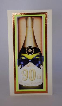 Large Dl 90th Champers in a Box Quick Card 3D Decoupage by Lady Rosemary Warboys