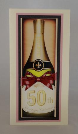 Large Dl 50th Champers in a Box Quick Card 3D Decoupage by Lady Rosemary Warboys