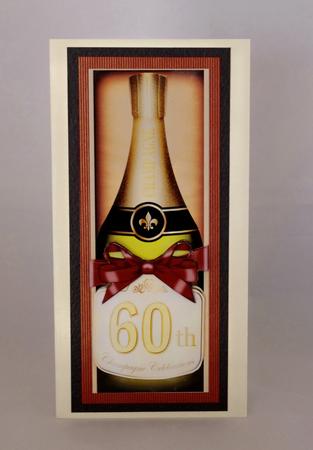 Large Dl 60th Champers in a Box Quick Card 3D Decoupage by Lady Rosemary Warboys