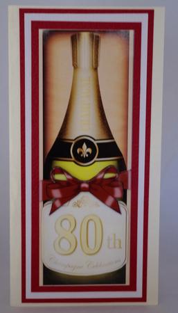 Large Dl 80th Champers in a Box Quick Card 3D Decoupage by Lady Rosemary Warboys