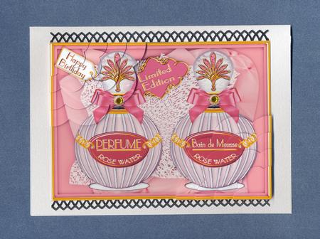 Rose Perfume Birthday Set 7x5 Scallop Duo Corner Stacker by Lady Rosemary Warboys