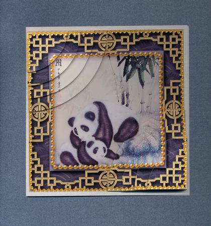 Oriental Panda 1 6inch Duo Corner Stack Card Front by Lady Rosemary Warboys
