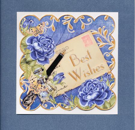 Blue Roses Best Wishes Postcard 6in Duo Corner Stacker by Lady Rosemary Warboys