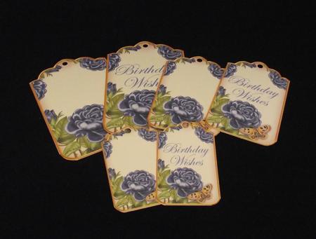 Blue Roses Birthday Wishes Sentiment Ink Saver Tag Sheet by Lady Rosemary Warboys