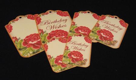 Red Roses Birthday Wishes Sentiment Ink Saver Tag Sheet by Lady Rosemary Warboys
