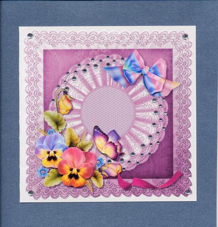 Pansies and Butterfly 8 x 8 Card Front by Lady Rosemary Warboys