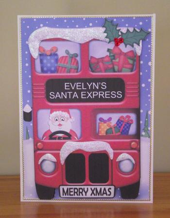 Xmas Santa Express Evelyn A5 Quick Card N 3D Decoupage by Lady Rosemary Warboys