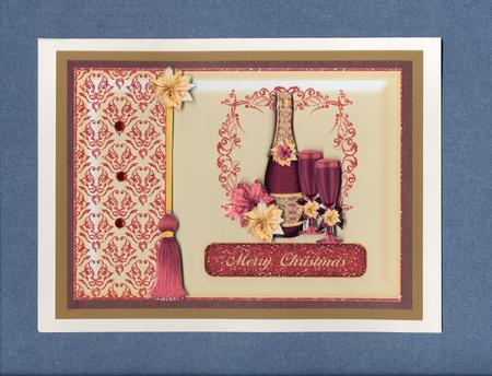 Gold and Red Champagne and Poinsettia Card Topper by Lady Rosemary Warboys