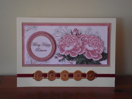 Pink Roses Many Happy Returns Dl Decoupage Topper by Lady Rosemary Warboys