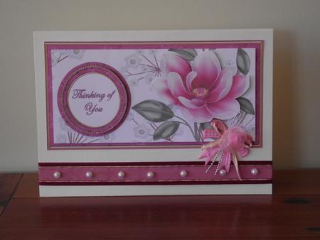 Cerise Magnolia Thinking of You Floral Dl Decoupage Topper by Lady Rosemary Warboys